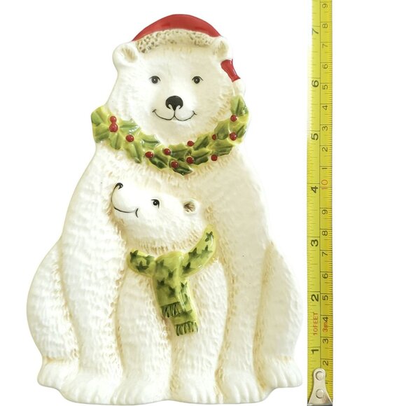 Ceramic Polar Bear & Cub Christmas Joy Dish Plate Holiday Decor Teresa Kogut 7" - Picture 3 of 5